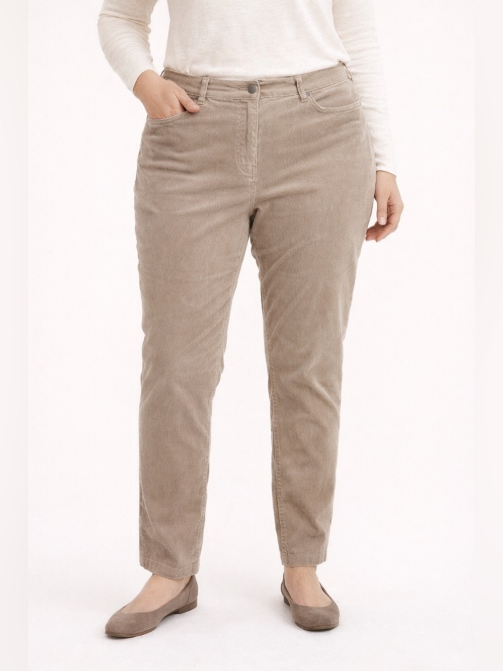 Eileen Fisher Pants Womens 16 Beige Corduroy Straight Leg Stretch Casual
